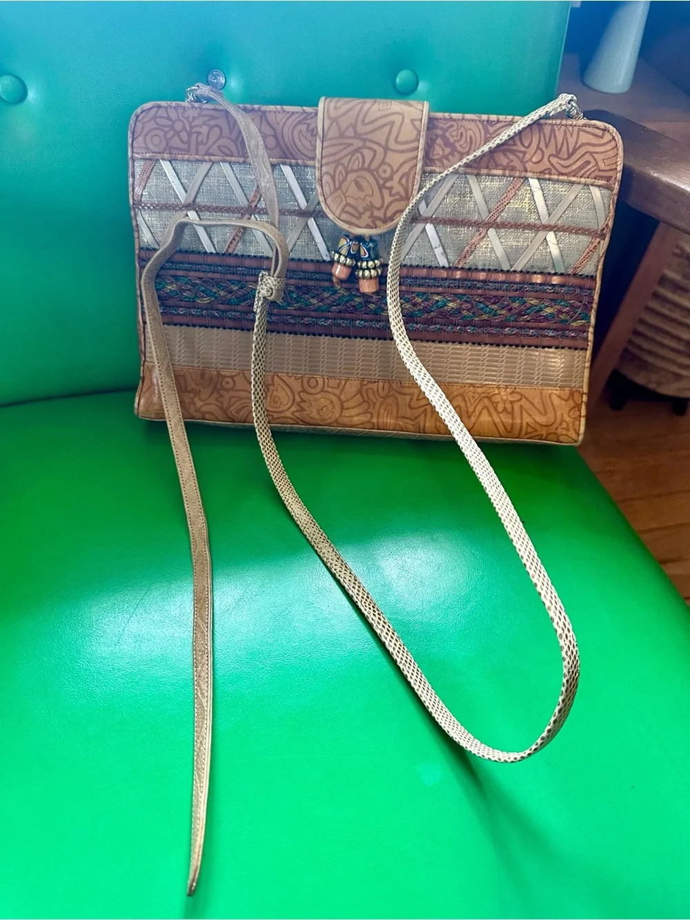 Sharif Vintage Tan & Beige Patterned Bag